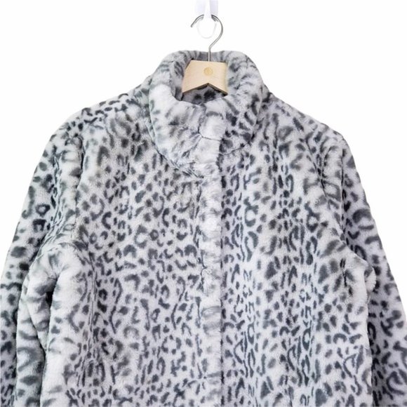 Something Navy Leopard Faux Fur Coat Sz M - Picture 6 of 13